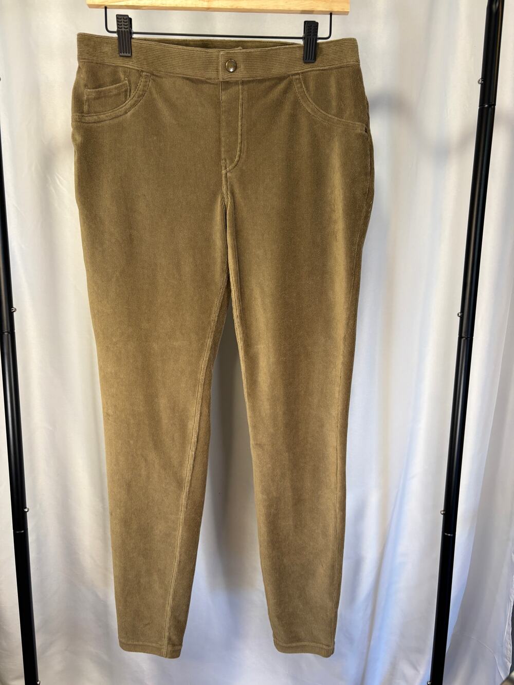 HUE Corduroy Pants Women’s Large Brown Tan Stretch Skinny Leg Pull On